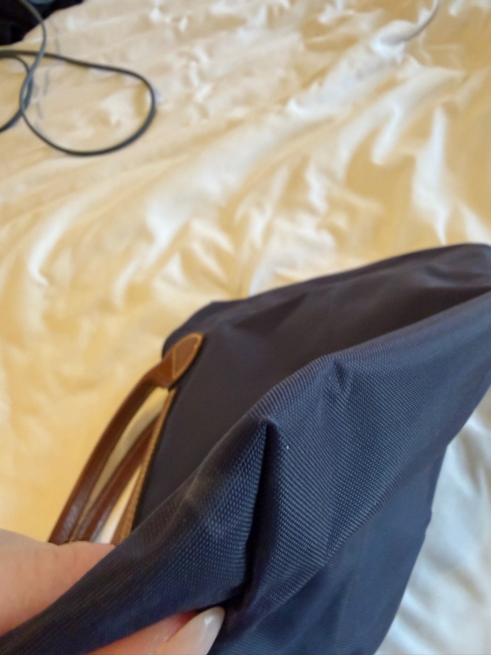 Longchamp Navy and Brown Small Le Pliage Tote - Picture 4 of 11